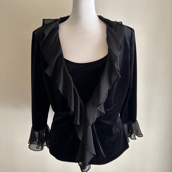 Scarlett Nite Velvet Blouse Ruffle Black Long Sleeve SZ12 Whimsygoth Witchy - Picture 1 of 10